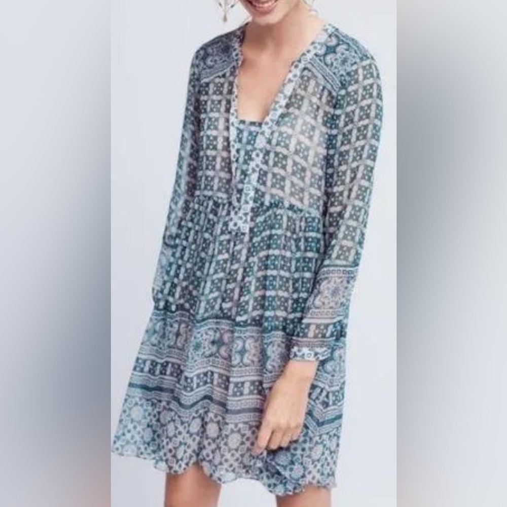 Antropologie Maeve Geometric Sheer Swing Dress Size 16